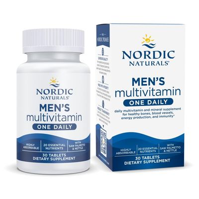 Nordic Naturals Mens Multivitamin One Daily - Bone, Energy, &amp; Blood-Vessel Support - Immunity Supplement - 20 Essential Nutrients - 30 Tablets - 30 Servings