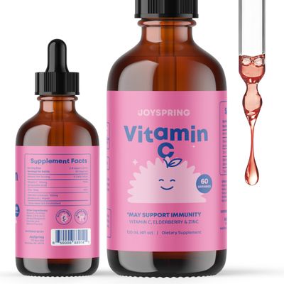 JoySpring Vitamin C and Zinc for Kids, Essential Kids C Vitamin, Zinc &amp; Elderberry Liquid Supplement | Alcohol-Free Toddler Vitamin C | Kids Zinc and Vitamin C Toddler &amp; Kid 2+ Years | 60 Servings