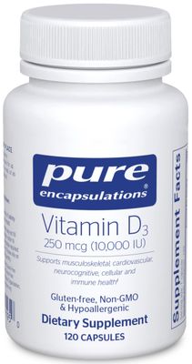 Pure Encapsulations Vitamin D3 250 mcg (10,000 IU) - Supplement to Support Bone, Joint, Breast, Heart, Colon &amp; Immune Health - with Premium Vitamin D - 120 Capsules
