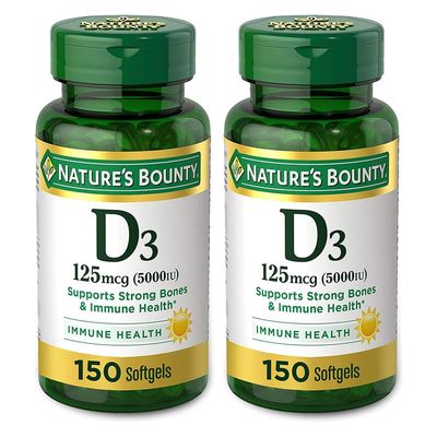 Nature&#39;s Bounty Vitamin D-5000 IU Softgels, Maximum Strength 150 ea ( Pack of 2)