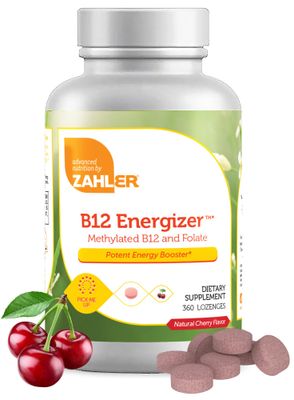Zahler Energizer - Folate and B12 Supplement - Fast Dissolving Cherry Flavor Lozenges Dual Vitamin Methylated B12 &amp; Folate Supplement with 1360 mcg Folic Acid (360 Count)