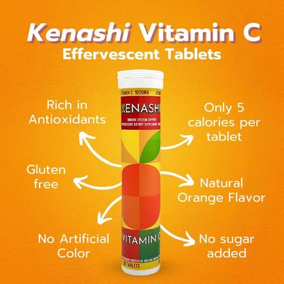Kenashi Vitamin c Effervescent Tablets Vitamin C with Zinc 1000mg Vitamin Dissolving Tablets Vitamin C Table Vitamina C Efervescente para Adulto Zinc and Vitamin C (Pack of 1)