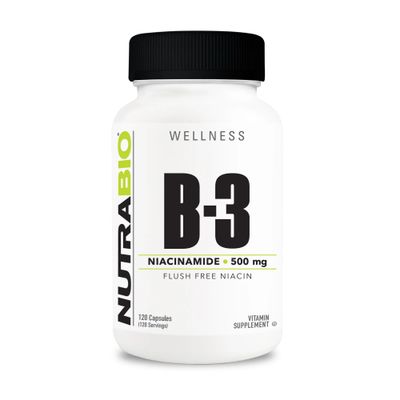 NutraBio Niacinamide Supplement for Normalized Blood Lipids, Better LDL &amp; HDL Levels, Flush Free Vitamin B3, 500mg - 120 Vegetable Capsules