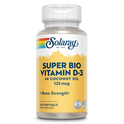 Solaray Super Bio Vitamin D3 in Coconut Oil - D3 Vitamin 5000 IU - Bone Health and Immune Support Supplement - Lab Verified, Made Wtihout Soy, 60-Day Guarantee - 120 Softgels, 120 Servings