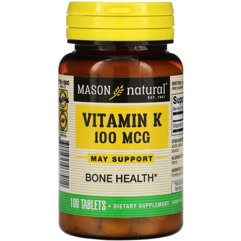 Mason Vitamins Vitamin K 100 mcg Tablets, 100-Count Bottles
