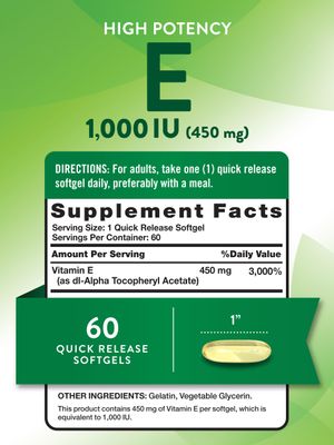 Nature's Truth Vitamin E Softgels | 1000 IU | 60 Count | Non-GMO &amp; Gluten Free Supplement