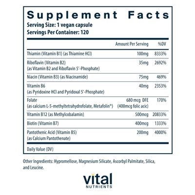 Vital Nutrients Vitamin B-Complex | Vegan High-Potency Methylated B Complex Vitamins | B Vitamins Support Energy Production, Metabolism, and Heart Health* | Gluten, Dairy, Soy Free | 120 Capsules