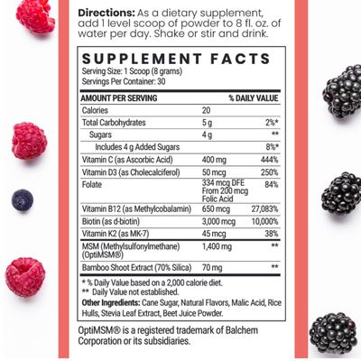 Qhemet Biologics MSM + Biotin Hair Nutrient Blend - Hair Vitamins Powder to Support Lush Volume - Bamboo Silica &amp; Vitamins D3 + B12 for Hair Health - Jumpstart Your Rapid Hair Growth Journey (8.5 oz)