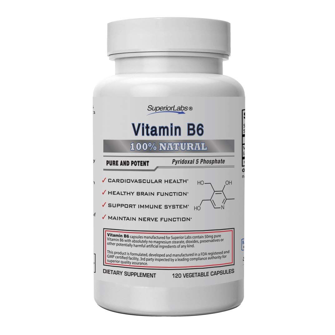 Superior Labs - Best Vitamin B6 Dietary Supplement - 50 mg Dosage,120 Vegetable Capsules -Supports Immune System Health - Healthy Brain Function - Cardiovascular Health Support