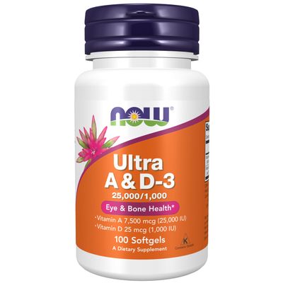 NOW Foods Supplements, Vitamin A &amp; D3 25,000/1,000 IU, Eye Health*, Essential Nutrition, 100 Softgels