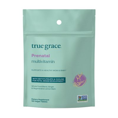 True Grace Prenatal Multivitamin Refill Pouch - 120 Vegan Tablets - Supports a Healthy Mom &amp; Baby with Methylfolate &amp; Choline for Fetal Brain Development - Gluten Free, Soy Free - 60 Servings