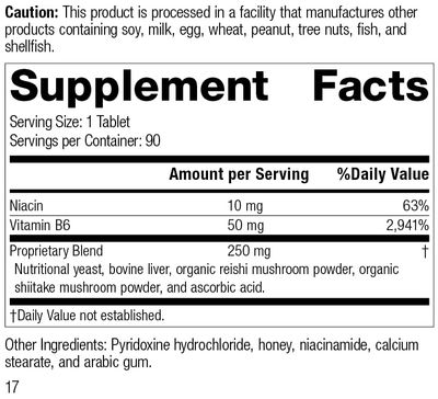 Standard Process B6-Niacinamide - Energy Metabolism, Heart Health, and Digestion Supplement with Vitamin B6, Niacin, Ascorbic Acid, Reishi Mushroom, Shiitake Mushroom, and More - 90 Tablets