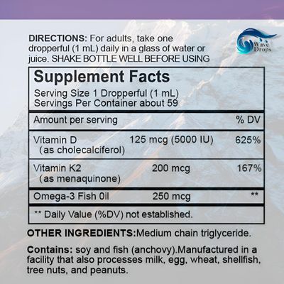 Maximum Strength Vitamin D3 & K2 + MCT Oil & Omega 3: Liquid Drops for Immune System, Brain Function & Energy (No Fillers, Non-GMO, 2 Fl Oz)