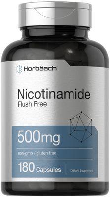 Horbach Nicotinamide 500mg | 180 Capsules | Flush Free Dietary Supplement | Non-GMO and Gluten Free Vitamin