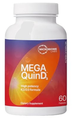 Microbiome Labs MegaQuin D3 - High Potency Vitamin D3 K2 Supplement - Bioactive &amp; Bioavailable - Vitamin D3 5000 iu &amp; MK-7 - Support Bone, Heart, Nerve &amp; Immune Health (60 Capsules)