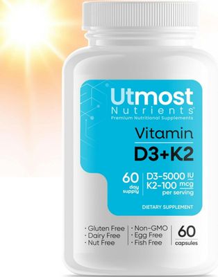 Vitamin D3 with K2-5000iu Vitamin D and 100 mcg Vitamin K Supplement in one Capsule for Maximum Bioavailability - Enhances Calcium Absorption for Cardiovascular, Immune and Bone Health (60 Capsules)