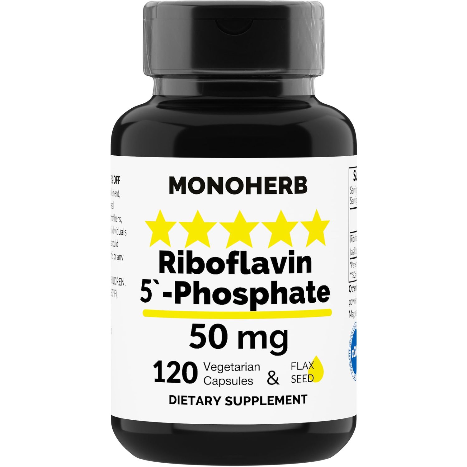 MONOHERB Riboflavin 5&#39;-Phosphate 50 mg - 120 Vegetarian Capsules - Bioactive Vitamin B2