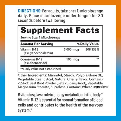 Vitamin World Vitamin B-12 5000 mcg. Sublingual 120 Microlozenges, Supports Energy Metabolism, Supports Heart Health