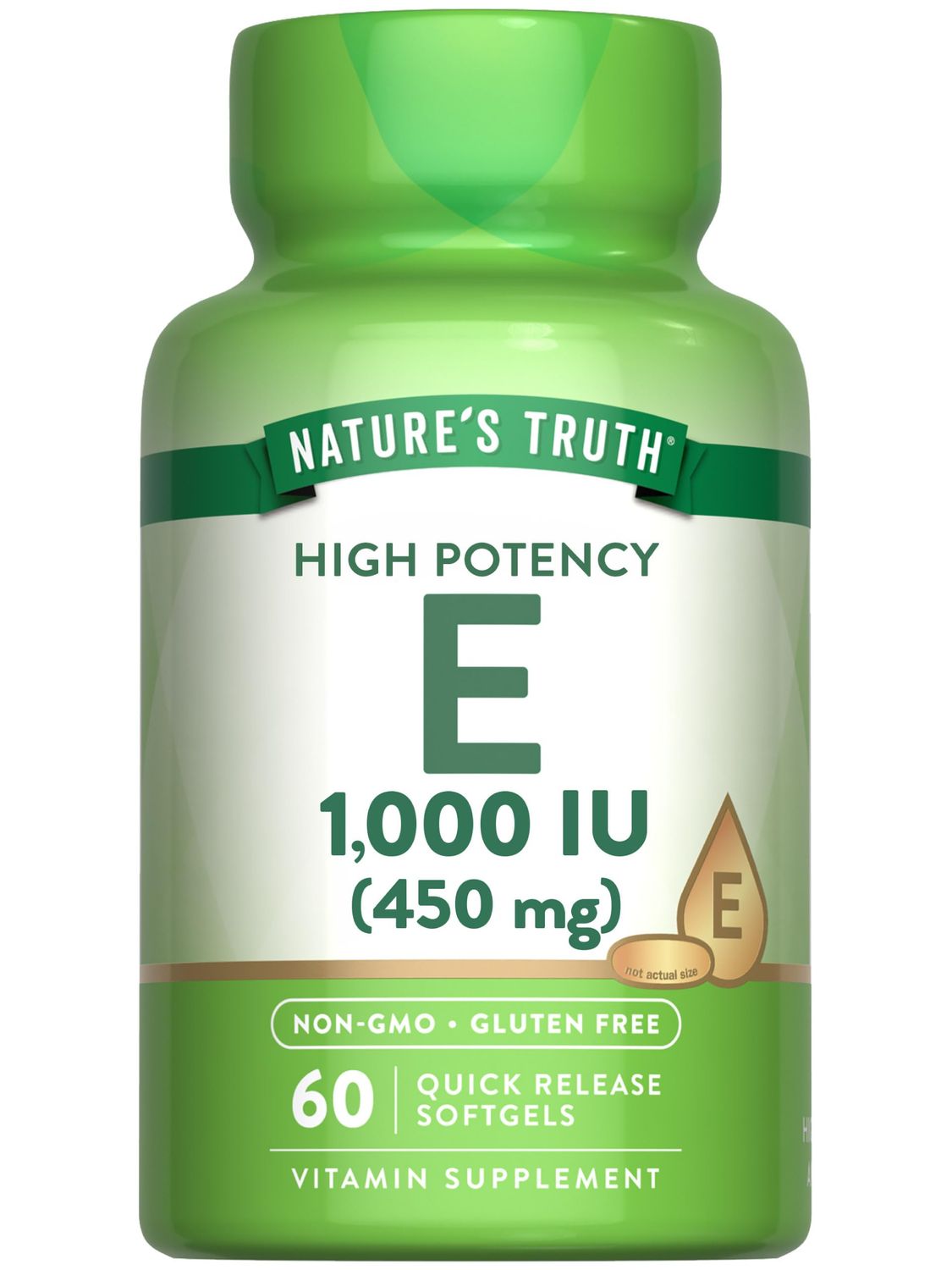 Nature&#39;s Truth Vitamin E Softgels | 1000 IU | 60 Count | Non-GMO &amp; Gluten Free Supplement