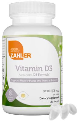Zahler - Advanced Vitamin D3 1000 IU Softgels (250 Count) Kosher Vegetarian Friendly Vitamin D for Immune Support, Bone, Teeth &amp; Muscle Health - Daily D3 Vitamin Supplement for Adults - Easy Swallow V