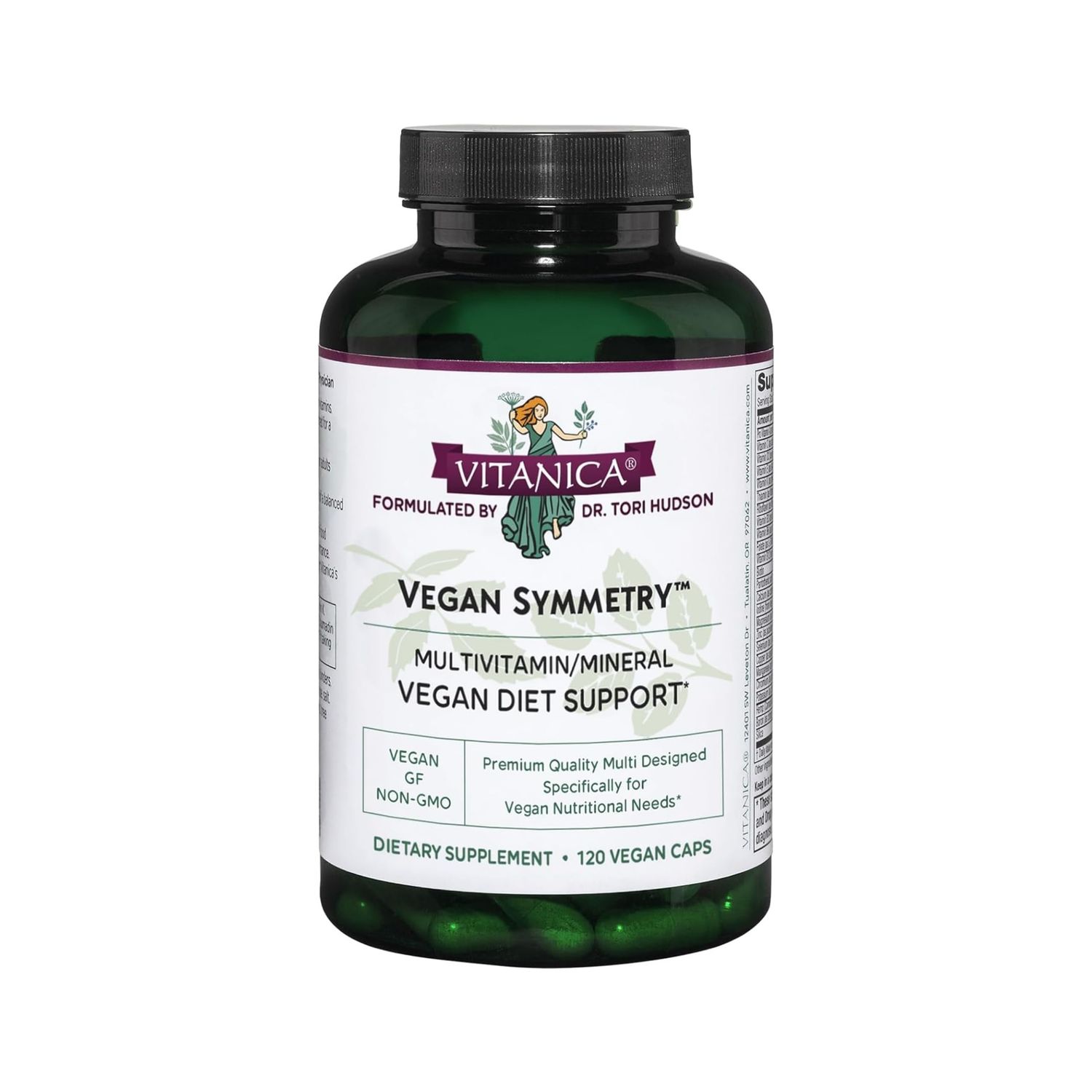 Vitanica Vegan Symmetry, Non-GMO Vegan Multivitamin for Women, Iron Free, Gluten Free, 120 Capsules
