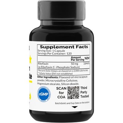 MONOHERB Riboflavin 5'-Phosphate 50 mg - 120 Vegetarian Capsules - Bioactive Vitamin B2