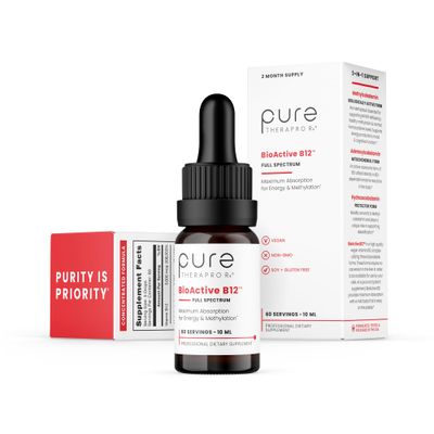 Pure TheraPro BioActive Vegan Methylated Vitamin B12 Sublingual Liquid Methylcobalamin, Hydroxocobalamin &amp; Adenosylcobalamin 1,000 mcg per Drop (5 Drops = 5,000mcg / 2 Month Supply) 10 ml
