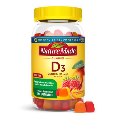 Nature Made Vitamin D3 2000 IU (50 mcg) per serving, Dietary Supplement for Bone, Teeth, Muscle and Immune Health Support, 150 Gummies, 75 Day Supply