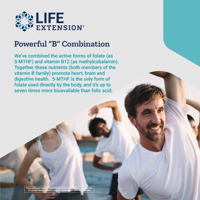 Life Extension BioActive Folate &amp; Vitamin B12, 150 Vegetarian Capsules - Non GMO, Gluten Free Supplement