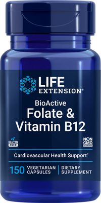 Life Extension BioActive Folate &amp; Vitamin B12, 150 Vegetarian Capsules - Non GMO, Gluten Free Supplement