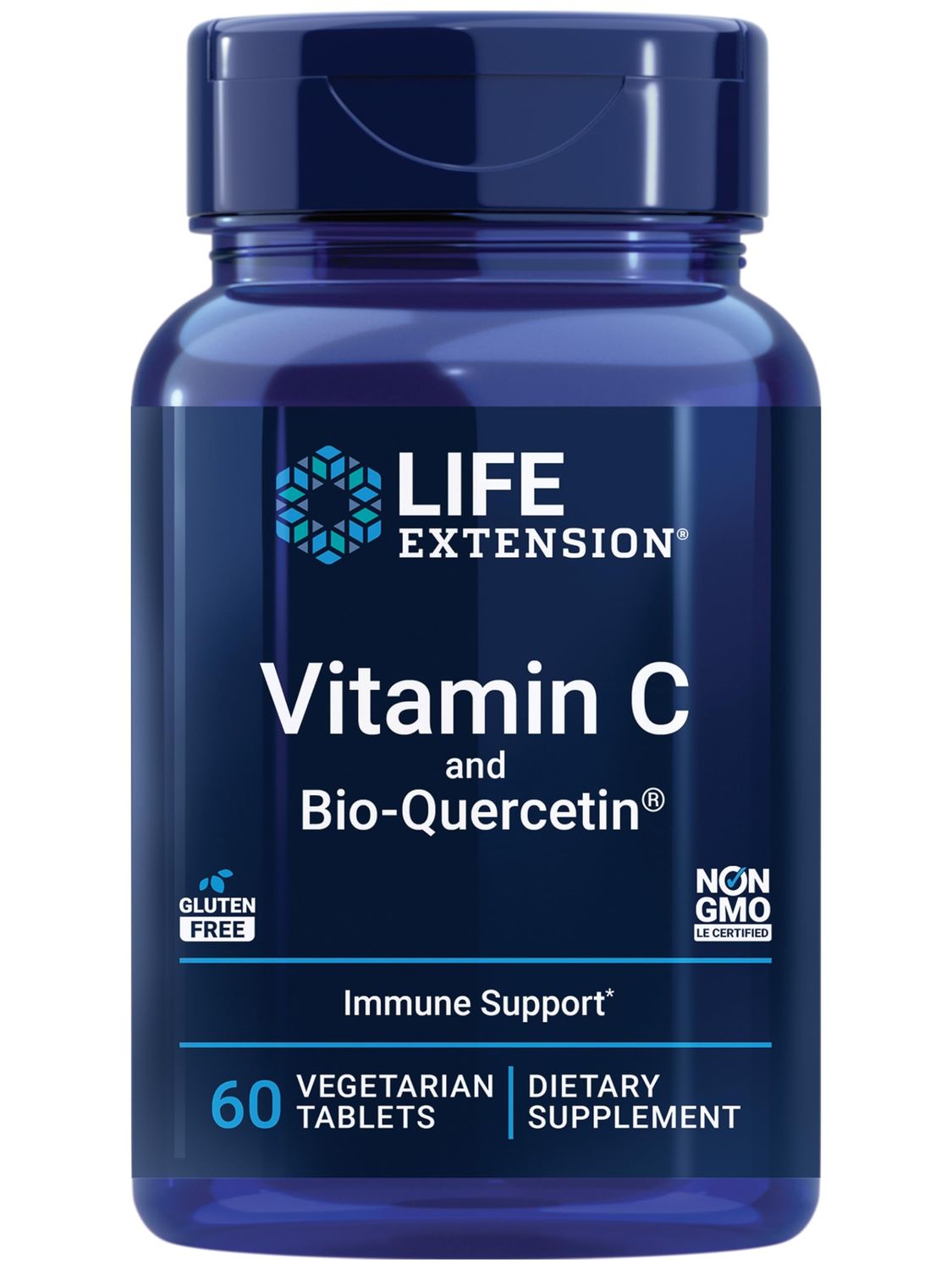 Life Extension Vitamin C and Bio-Quercetin, Cardiovascular Health Supplement, Immune Support, Highly absorbable, quercetin, Vitamin C, Gluten Free, Non-GMO, Vegetarian, 60 Tablets