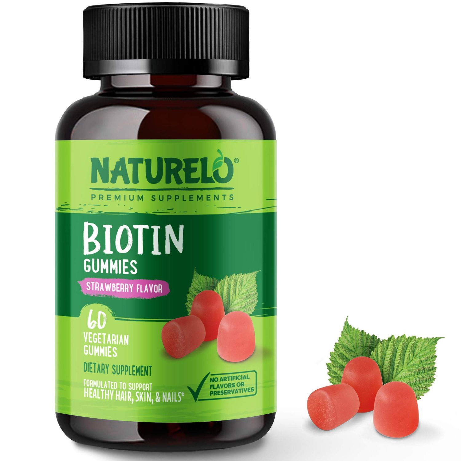 NATURELO Biotin Gummies - Supports Healthy Hair, Skin &amp; Nails - High Potency 2500 mcg - Non GMO, Gluten Free - 60 Gummies