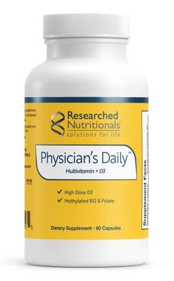 Researched Nutritionals Physician&#39;s Daily + D3 Supplement - Daily Multivitamin for Men and Women with Vitamin D3 2000iu, Vitamin B12, Vitamin B6 + Methylated Folate (60 Capsules)