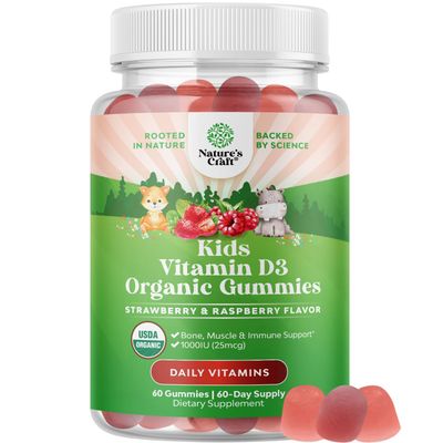 Organic Vitamin D Gummies for Kids - Vegan Kids Immunity Support Gummies with Vitamin D for Kids Daily Teeth Muscle &amp; Bone Support - Organic Vitamin D3 Gummies Non GMO &amp; Gluten Free - 2 Month