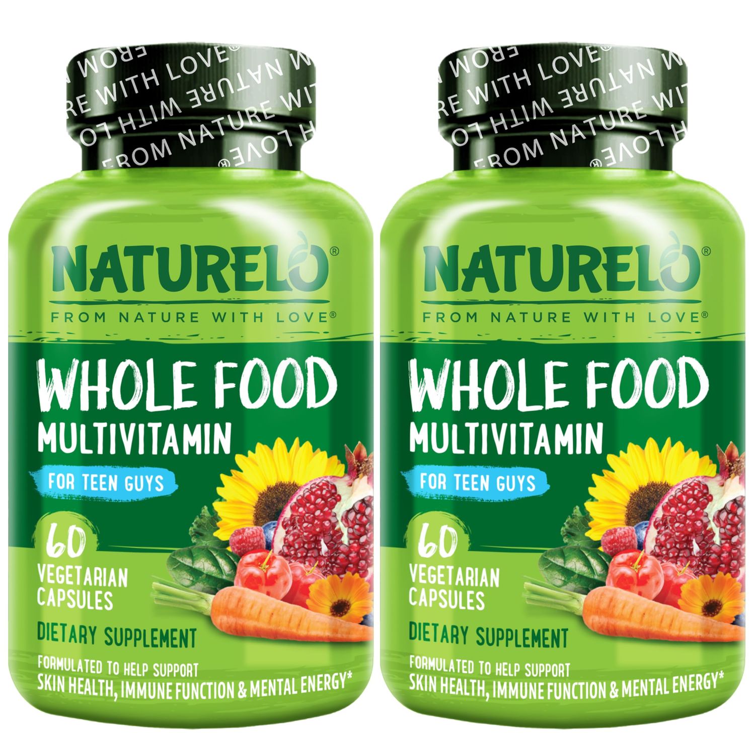NATURELO Whole Food Multivitamin for Teenage Boys - Vitamins and Minerals Supplement for Active Kids - with Plant Extracts - Non-GMO - Vegan &amp; Vegetarian - 60 Count (Pack of 2)