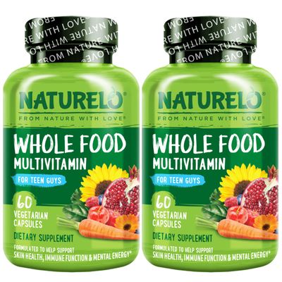 NATURELO Whole Food Multivitamin for Teenage Boys - Vitamins and Minerals Supplement for Active Kids - with Plant Extracts - Non-GMO - Vegan &amp; Vegetarian - 60 Count (Pack of 2)