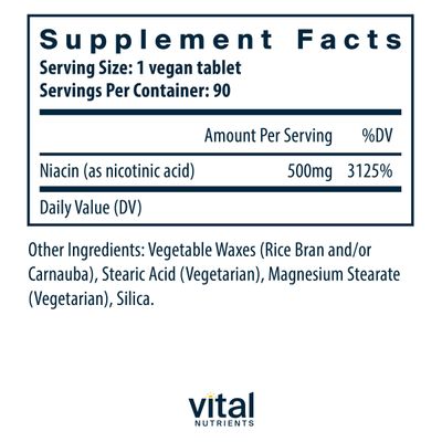 Vital Nutrients Niacin 500mg | Timed-Release Niacin Supplement for Men &amp; Women | Vitamin B3 Supports Heart Health and Protein &amp; Fat Metabolism | Gluten, Dairy, Soy Free | Non-GMO | 90 Tablets