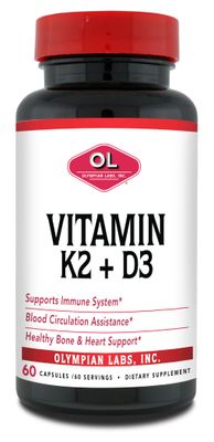 Olympian Labs Vitamin K2 + D3, 60 Servings, Supports Immune System, Bone and Heart Support, 60 Vegan Capsules