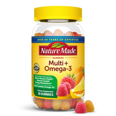 Nature Made Multivitamin + Omega-3, Dietary Supplement for Daily Nutritional Support, 80 Gummy Vitamins and Minerals, 40 Day Supply
