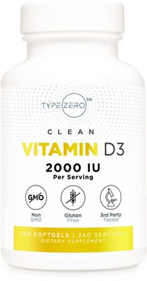 Type Zero Vitamin D3 2000 iu, 240 Softgels - Non-GMO &amp; Gluten Free