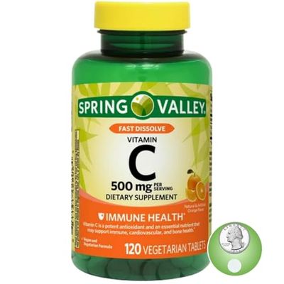 Spring Valley Vitamin C Immune Health Supplement Chewable Tablets, Orange, 500 mg, 120 Count (Pack of 1-120ct)