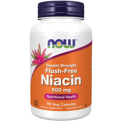 NOW Foods Supplements, Niacin (Vitamin B-3) 500 mg, Flush-Free, Double Strength, Nutritional Health, 90 Veg Capsules