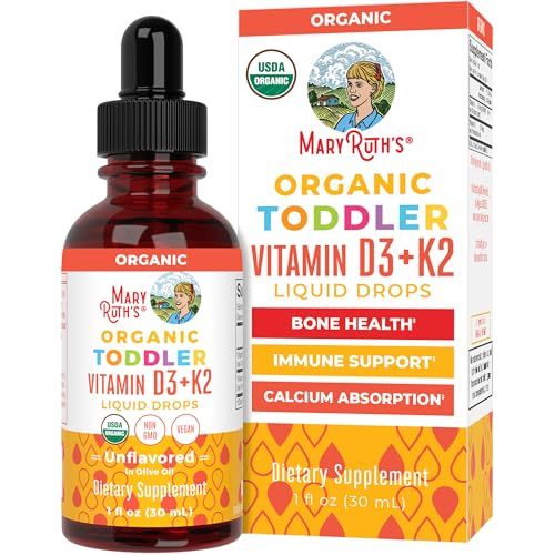 Vitamin D3 | Vitamin K2 | Vitamin D3 K2 Drops | K2 D3 Vitamin Liquid Supplement for Toddlers | Kids Supplement for Calcium Absorption Strong Bones | Vegan | Non-GMO | Gluten Free | 1 Fl Oz