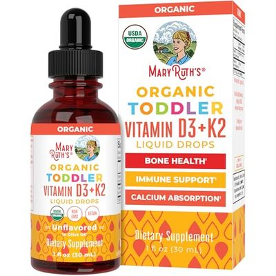 Vitamin D3 | Vitamin K2 | Vitamin D3 K2 Drops | K2 D3 Vitamin Liquid Supplement for Toddlers | Kids Supplement for Calcium Absorption Strong Bones | Vegan | Non-GMO | Gluten Free | 1 Fl Oz