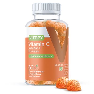 Vitamin C Gummies for Adults &amp; Teens with Zinc &amp; Echinacea - Immune Support Gummies - Immune Booster - Vegan, Gelatin Free, Gluten Free, GMO Free - Tasty Vitamin C Chewable Orange Flavored Gummy