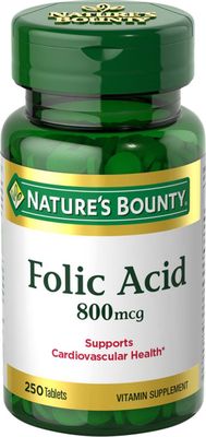 Nature&#39;s Bounty Folic Acid Supplement, Supports Cardiovascular Health, 800mcg, Multi, No Flavour,750 Count, Pack of 3