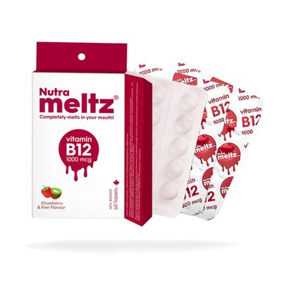 Nutra meltz Vitamin B12 1000 mcg - Methylcobalamin B12 Enhances Energy, Cognition, Red Blood Cell Production Quick Dissolving Tablets for Vitamin Deficiency - Strawberry &amp; Kiwi Flavor (60 Tablets)