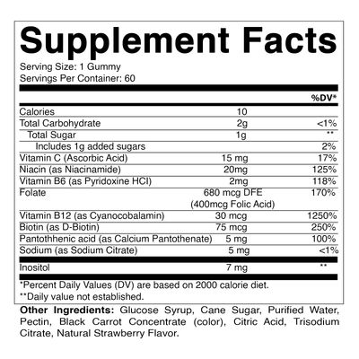 Vitamatic Vitamin B Complex Gummies with Vitamin C &amp; Inositol - Natural Strawberry Flavor - 60 Gummies (1 Bottle)