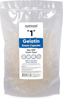 Nutricost Empty Capsules Gelatin Size 1-500 Clear Empty &#39;1&#39; Gel Capsules - Kosher, Non-GMO, Soy Free, Gluten Free