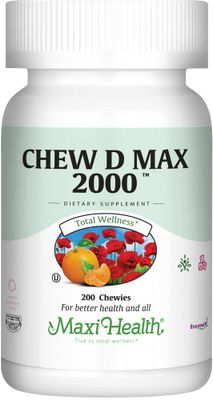 Maxi Health Chewable Vitamin D3 2000 IU Supplement - Delicious Natural Bubble Gum Flavor - Supports Calcium Absorption, Immune and Bone Health in Adult Women, Men, Children &amp; Toddlers - 200 Chews